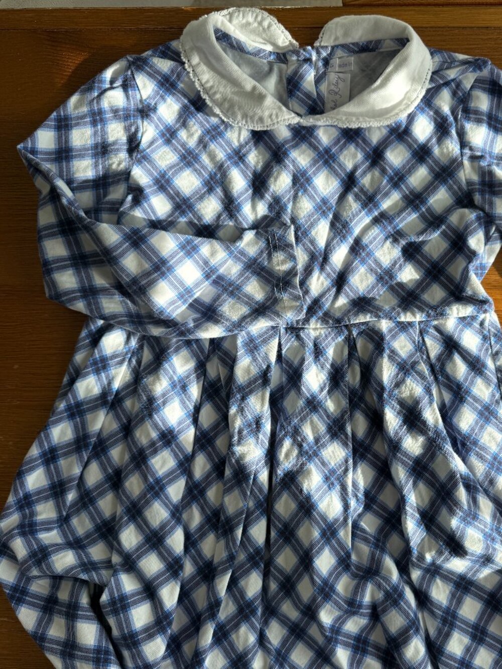 Rachel Riley Girls Blue Plaid Peter Pan Collar Dress Size 6Y